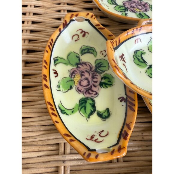 Antique 30's Japan Hand Painted Floral Butter Pat Dishes Set of 6 - Picture 9 of 11